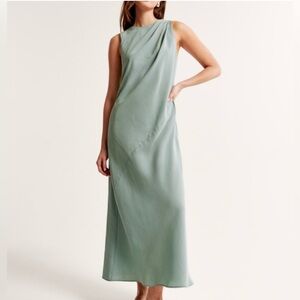 Abercrombie & Fitch Draped High-Neck Cupro Column Midi Dress Soft Green M Petite